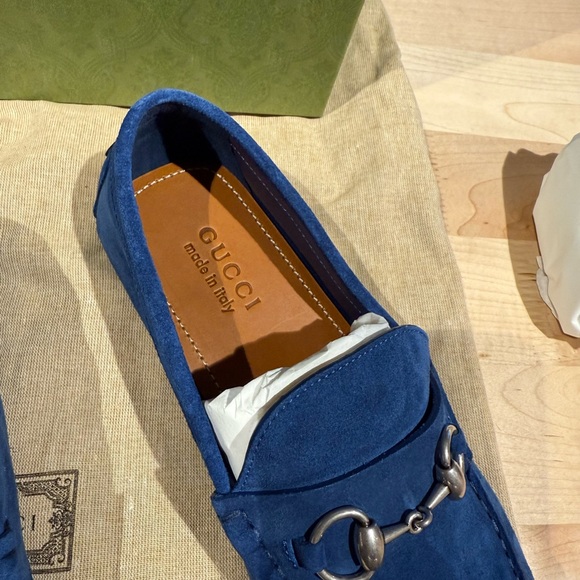 NWT Gucci Royal Blue Suede Mens Driver with Horsebit Shoes Size 8 FULL SET - Picture 5 of 10